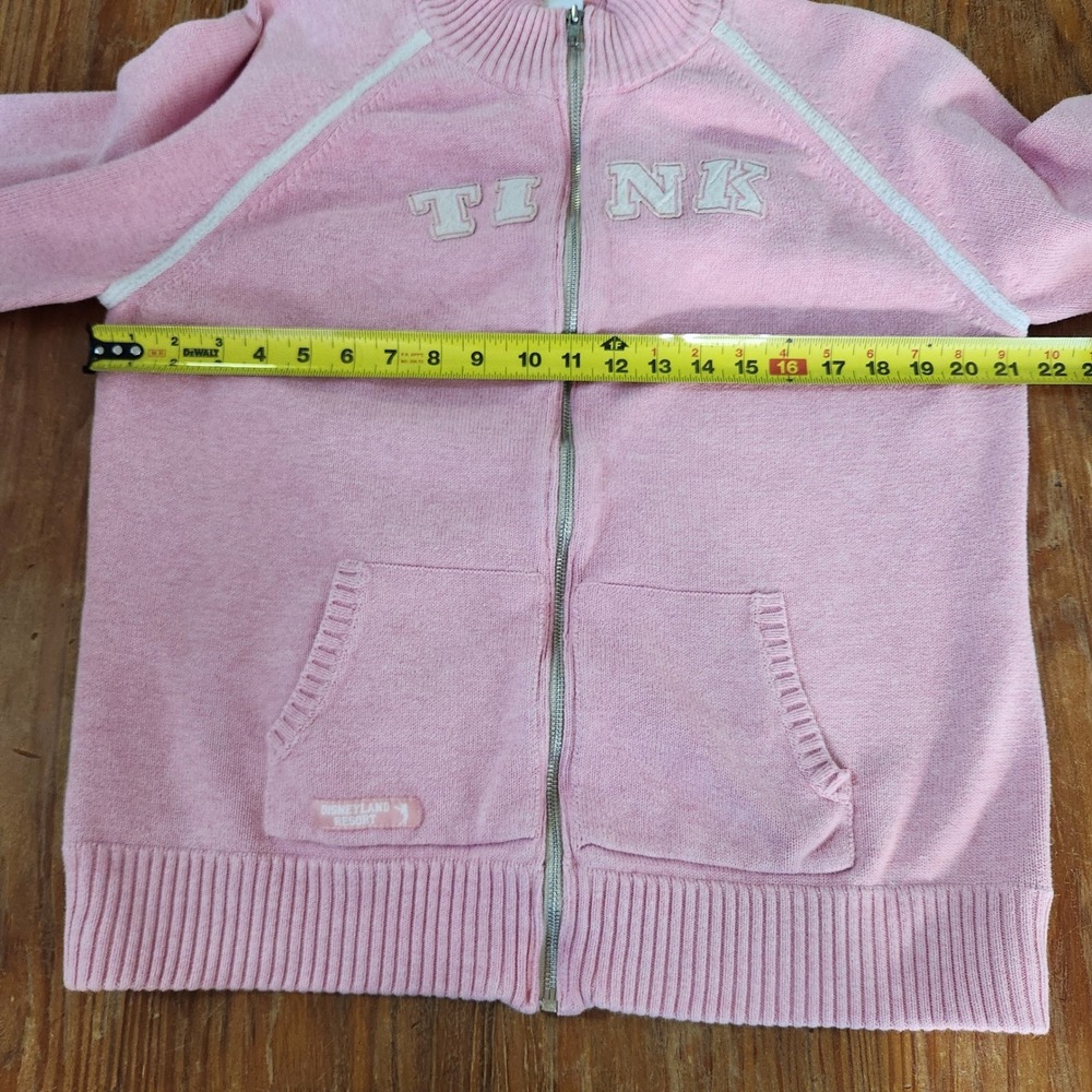 Vtg Disneyland Resort Tinkerbell Full Zip Pink Cardigan Sweater XXL Elbow Patch - Picture 5 of 13